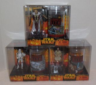 Star Wars Sith Rots 2005 Grievous Obi - Wan Clone Trooper 3 Figure/cup Set