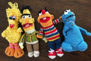 Sesame Street Big Bird Cookie Monster Bert Ernie Crochet Knitted Handmade Dolls