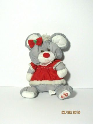 1988 Fisher Price Puffalump Christmas Mouse Plush Girl Red Dress Stuffed 8034