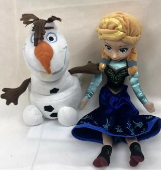 Disney Frozen 14 " Ana And Olaf Plush Dolls With Plastic Head
