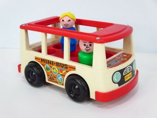Vintage Fisher Price Little People White/red Mini Bus 1969