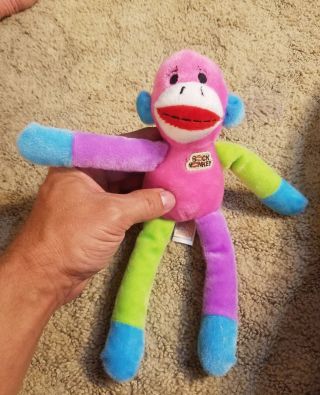 10 " Plush Dan Dee Sock Monkey Multi Color Soft Adorable Euc Pink Neon