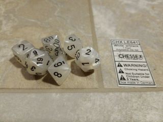 Chessex Chx Le641 White W/black 7 Pearl Polyhedral Die Set