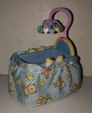 Fisher Price Loving Family Dollhouse Nursery Baby Blue Bassinet Crib W Mobile