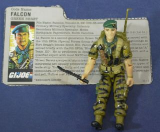 Hasbro 3.  75 " G.  I.  Joe Falcon (v1) Green Beret With File Card 1987 Missing Rifle