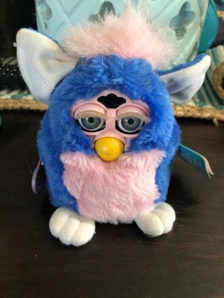 Furby Baby Blue & Pink 1999 Tiger 70 - 940 Blue Eyes White Ears With Tags