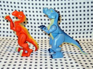 2014 Fisher - Price Imaginext Dinosaur Orange Raptor & Allosaurus Blue Figures