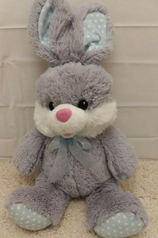 Dan Dee Gray Plush 2016 Polka Dot Ears Paws Fluffy Soft Medium Bunny 16 "