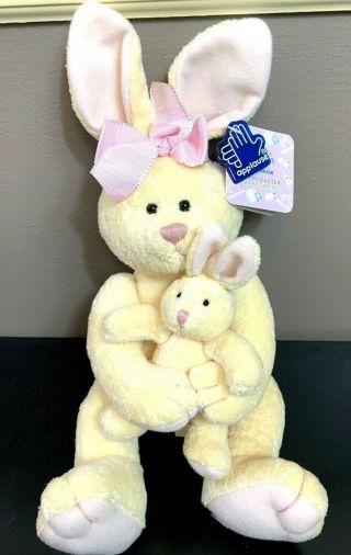 Applause Yellow Mommy & Baby Bunny Rabbit Plush Russ Berrie Vtg Easter Toy W Tag