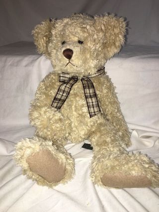 Russ Berrie Tennyson Shaggy Teddy Bear Plush Stuffed Animal 16 " Tan Plaid Bow