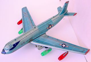 1960s Nomura Toys T.  N.  Japan Us Air Force 9230 Strato - Jet Bomber Tin Battery Op