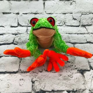 Tropical Rainforest Tree Frog Plush Green Orange Feet Sitting Stuffed Animal Toy
