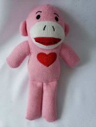 Dan Dee Pink Sock Monkey With A Red Heart Plush Toy Animal Stuffed 9 "