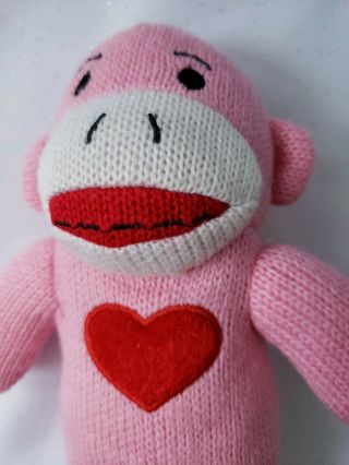 Dan Dee Pink Sock Monkey With A Red Heart Plush Toy Animal Stuffed 9 