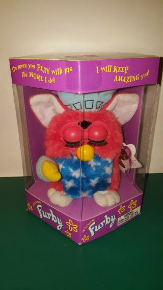 Furby 1998 Electronic Statue Of Liberty Red,  White & Blue Colors