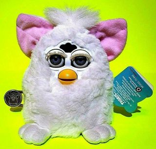 Vtg Furby Babies Tiger Toy White Blue Eyes Pink Ears Beauty W Tag