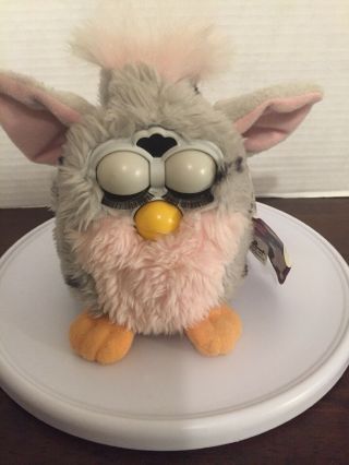 First Gen Furby 1998 Pink Belly Grey With Tiger Spots Good Vintage