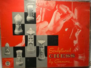 Vintage Gothic Sculptured Chess Set By Peter Ganine 1957 Salon Edition No.  1475
