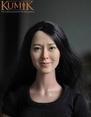 Kumik 1/6 Asia Female Head Sculpt Carved Model Long Hair For 12 " Action Figure
