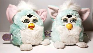 Furby 2 Furby Babies Model 70 - 940 Turquoise & White 1999 No Box Not.