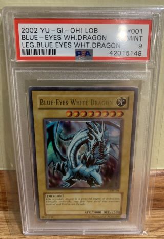 2002 Yu - Gi - Oh Blue Eyes White Dragon Lob - 001 Psa 9 Legend Of Blue Eyes