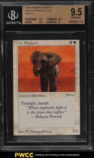 1993 Magic The Gathering Arabian Nights War Elephant C3 W Dark 3 Bgs 9.  5 (pwcc)