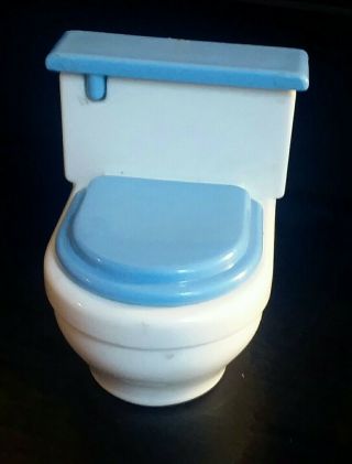 Little Tikes Grand Mansion Miniatures.  Blue/white Toilet,  Dollhouse - Size.
