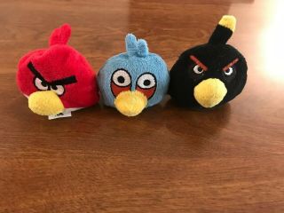 Mini Set Of 3 Angry Bird Plush Red,  Blue And Black Birds