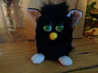 Tiger Electronics 1999 Black Furby With Pink Ears & White Feet