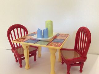 Fisher Price Loving Family Kitchen Dining Table 2 Chairs Doll House Furniture,