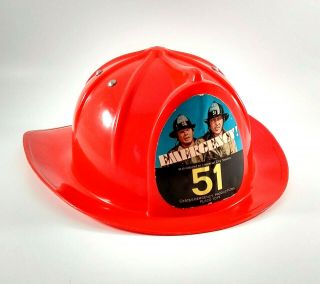 Vintage 1975 Emergency Squad 51 Fireman Helmet Tv Show Fire Toy Hat Placo