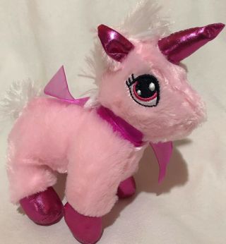 Dan Dee Pink White Unicorn Ribbon Bow Plush Stuffed Animal Toy Small 7 "