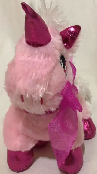 Dan Dee Pink White Unicorn Ribbon Bow Plush Stuffed Animal Toy Small 7 