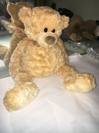 Gund Large Brown Teddy Bear Stuffed Plush Animal 14 " Checkered Ribbon Bow Manni