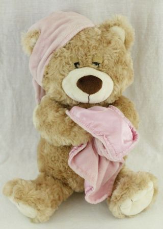 Toys R Us Tan Teddy Bear Plush Pink Lovey Blanket & Nightcap 2013