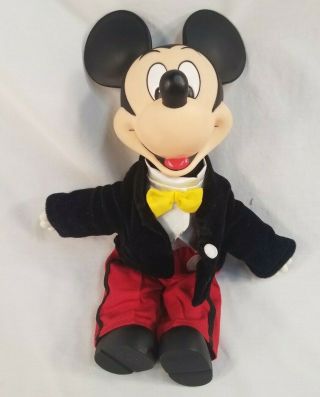 Vintage Disney Mickey Mouse Plush Doll Plastic Head Shoes Hands 15 " Tuxedo