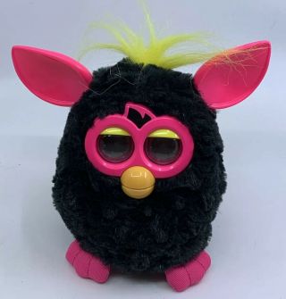 2012 Hasbro Electronic Furby Boom Toy - Black / Pink Fur Yellow Hair -
