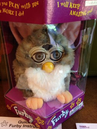 Furby Electronic Tiger 1998 Tags Attached Gray Eyes