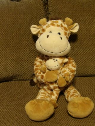 Adorable 26 " Kellytoy Plush Mama Giraffe Holding 9 " Baby (10b)
