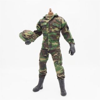 1/6 Scale Uniforms Coveralls Suit Woodland Camo,  Cap Hat B005 Action Figure