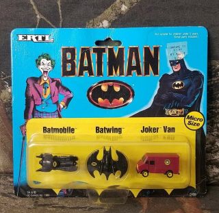Batman Ertl Micro Size Dc Comics 1989 Batmobile Batwing Joker Van Dk