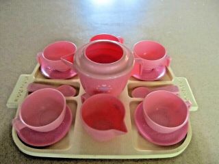 Fisher Price Fun Food Pink Tea Set With Tray Missing Lid 1980s Heart