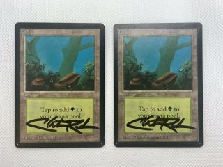 Mtg Rarity - 2x Beta Forest (a) Signed By Artist Christopher Rush Magic