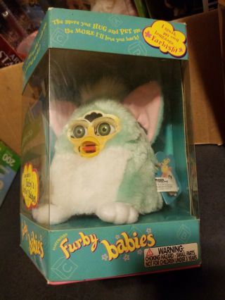 1999 Furby Babies Green/white Pink Ears With Tags