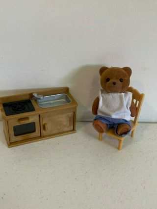 Calico Critters Kitchen,  Calico Critters Chair,  Vintage Sylvanian Family Bear