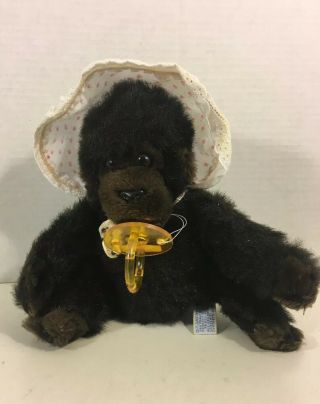 Vintage Baby Monkey Gorilla Pacifier & Bonnet Plush Stuffed Animal Dakin (1983)