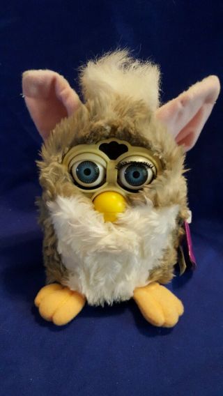Furby 1998 Tiger Electronics Grey And White With Blue Eyes Pink Ears