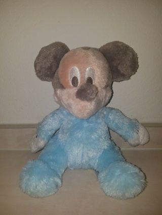 Disney Park Mickey Mouse Baby Rattle Chime Blue 10 " Plush Toy