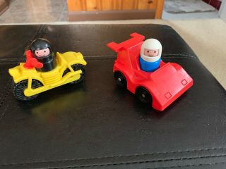 Vintage Fisher Price Little People Motorcycle & Race Car,  Drivers