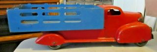MARX PRESSED STEEL STAKE BODY TRUCK CIRCA 1940S 14INCH LONG HAS SOME PAINT CHIPS 3